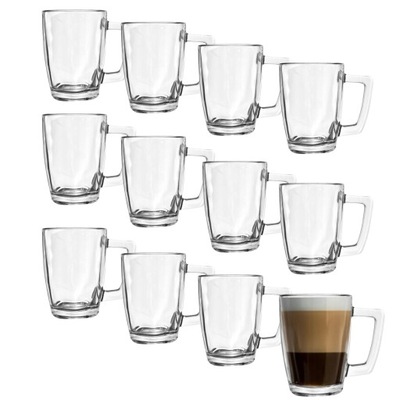 SZKLANKI KUBKI DO HERBATY KAWY 325ML KOMPLET 12SZT Z UCHEM