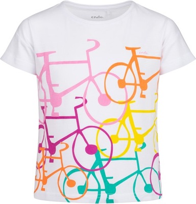 Bluzka T-shirt dla dziewczynki 134 bawełniany z rowerami biały Endo