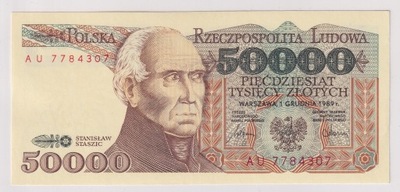 50000 Złotych Polska 1989 Seria AU L7