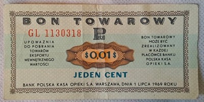 1 cent 1969 bon towarowy Pewex seria GL