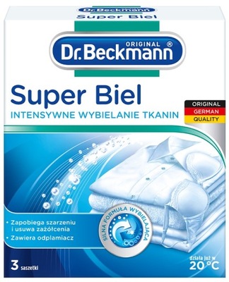 Wybielacz do Tkanin SUPER BIEL Dr. Beckmann usuwa szarość zażółcenia 3x40g