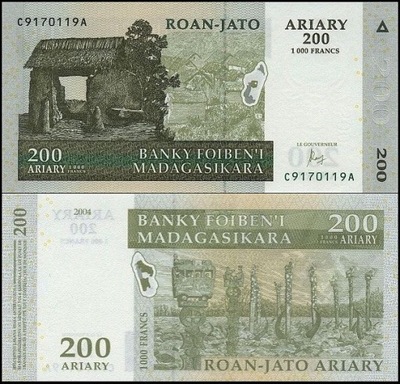 MADAGASKAR, 200 ARIARY/1000 FRANCS 2004 Pick 87c