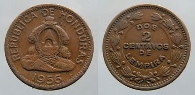 B358. HONDURAS, 2 CENTAVO, 1956