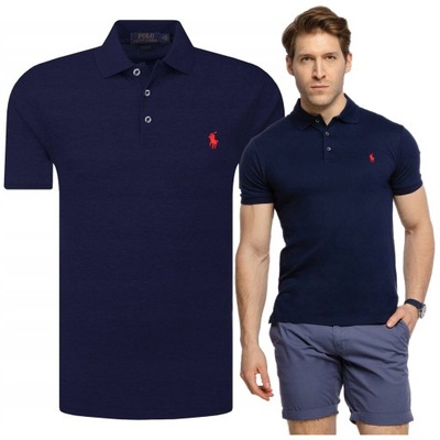 RALPH LAUREN męska koszulka polo granat SLIM r.L