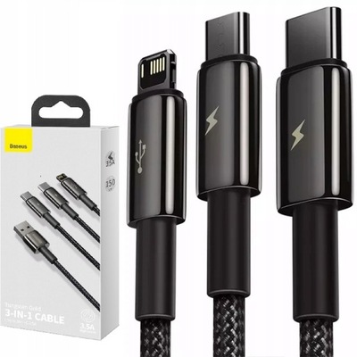 Kabel USB 3w1 Baseus microUSB USB-C Lightning 3.5A