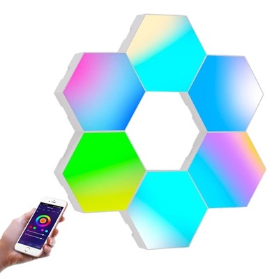 LAMPA ŚCIENNA GAMINGOWA HEXAGON RGB MODUŁOWA 6 SZT