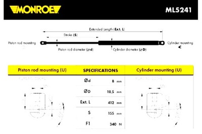 MONROE ПРИВОД ТЕЛЕСКОП КРЫШКИ БАГАЖНИКА L/P RENAULT CLIO II LIFTBACK NADWOZIE