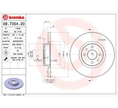 BREMBO ДИСК ГАЛЬМІВНИЙ 281X15 P LANCIA LYBRA