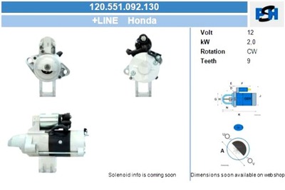 BV PSH ARRANCADOR HONDA 2.0 KW ARRANCADOR  