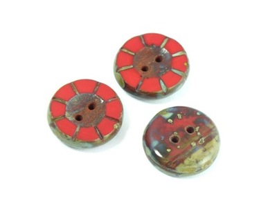 Table Cut Button Opaque Red-Picasso 14mm-2szt