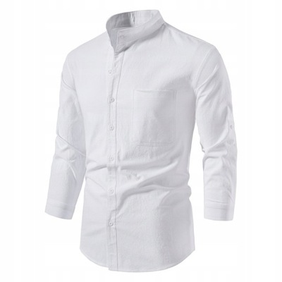 Koszula Lniana Przewiewna Casual biały