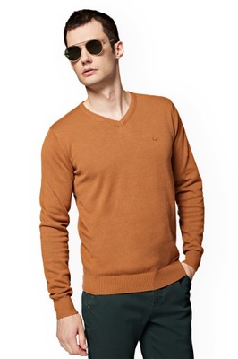 Sweter Męski Camelowy Bawełniany V-neck Anthony Lancerto L