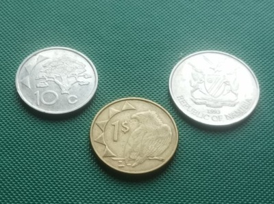 NAMIBIA - Zestaw 3 monet każda inny typ 1 5 10 Dolar Cents 1993 2008 w3