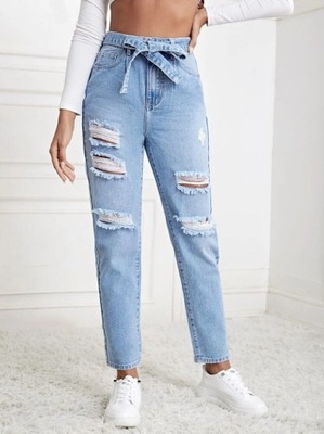 SHEIN JASNONIEBIESKIE SPODNIE JEANS PASEK (31)