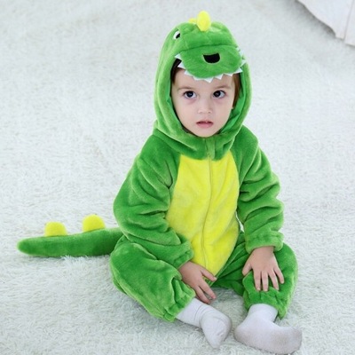 Zielony dinozaur flanelowa piżama dziecięca
