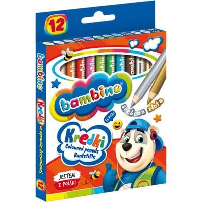 Kredki ołówkowe Bambino z temperówką 12 kolorów