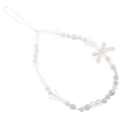 MODNY BRELOK / ZAWIESZKA DO TELEFONU Z KOKARDKĄ I KORALIKAMI