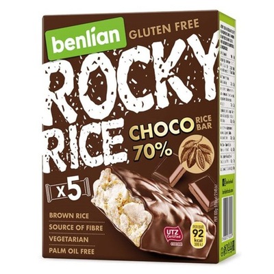 Batony ryżowe w polewach Rocky rice choco - choco 70% Benlian, 90g (Rocky R