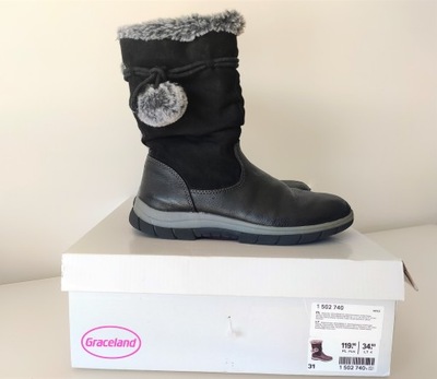 buty kozaki czarne pompony ocieplane deichmann 31