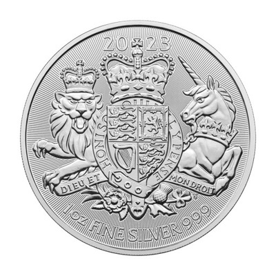 KRÓLEWSKIE HERBY - ROYAL ARMS 2023 rok - 1 uncja srebra- moneta w kapslu