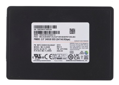 Dysk SSD Samsung PM893 240GB SATA 2.5" MZ7L3240HCHQ-00A07 (DWPD 1)