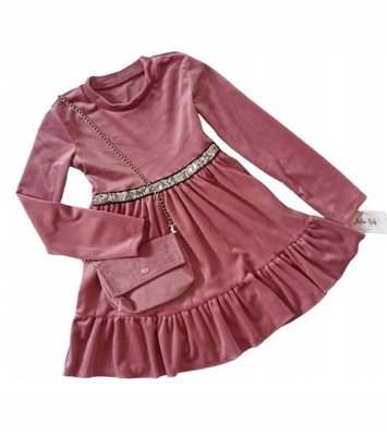 Sukienka welurowa dla dziewczynki różowa nowa 122-128