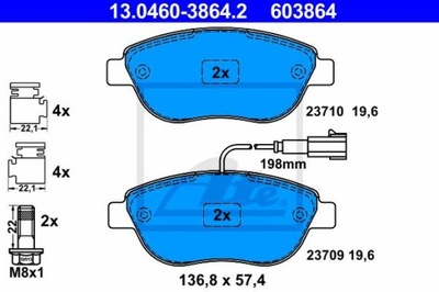 ATE 13.0460-3864.2 ZAPATAS DE FRENADO PARTE DELANTERA OPEL COMBO 1,3-2,0 CDTI 12-  