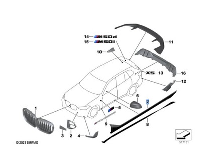 Bmw x5 g05 пленка frozen black левая/правая m performance 51142456383 фото №1