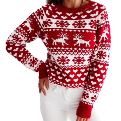 Sweter świąteczny ciepły renifery śnieżynki 36 S