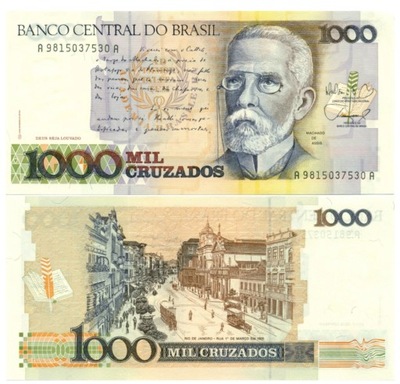 BRAZYLIA 1000 CRUZADOS P-213b 1987-1988 UNC