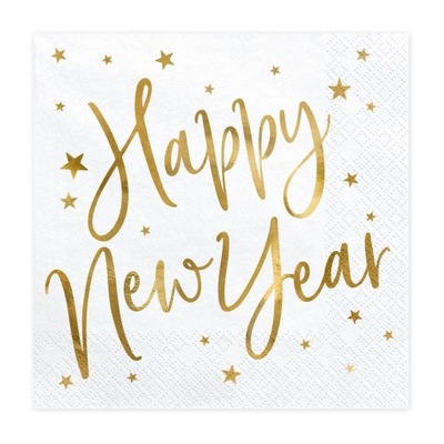 Serwetki papierowe na SYLWESTRA białe napis HAPPY NEW YEAR 20 szt