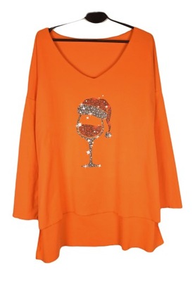 Pomarańczowa luźna bluzka świąteczny wzór 4XL 48