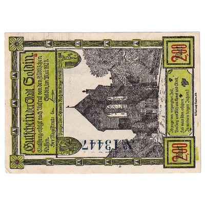Banknot, Niemcy, Soldin, 2 Mark, Eglise, 1921, UNC