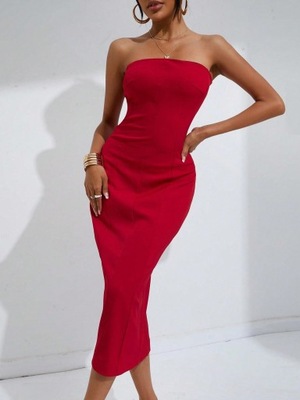 NO294 CZERWONA SUKIENKA MIDI SHEIN S