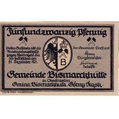 Banknot, Niemcy, Bismarckhütte, 25 Pfennig, Batime