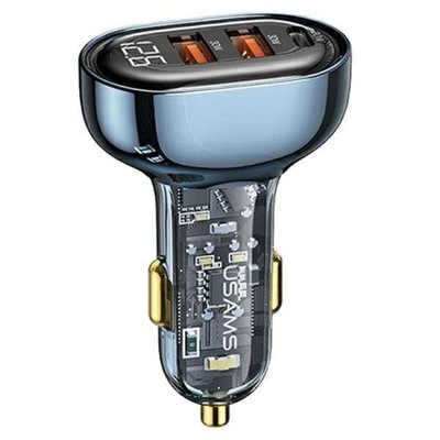 USAMS Ład. sam. 2xUSB+1xUSB-C 80W Fast Charge niebieski