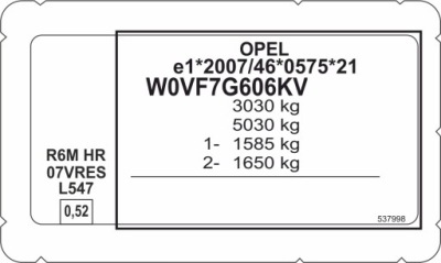 Табличка ідентифікаційна opel наклейка ідентифікаційна фото №1