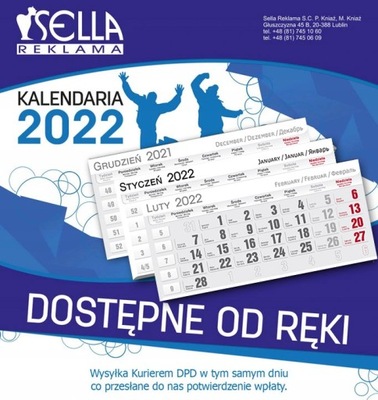 KALENDARIA KALENDARIUM Trójdzielne 2022 - 100 kpl.