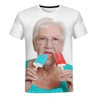 śmieszna koszulka prezent babcia liże lody 6XL