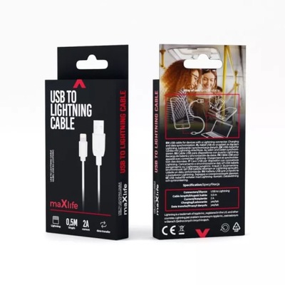 MAXLIFE KABEL USB-LIGHTNING 0,5M BIAŁY