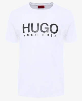 HUGO BOSS T-SHIRT KOSZULKA - DUŻE LOGO - BIAŁA - XXL