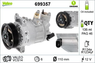 VALEO 699357 COMPRESOR DE ACONDICIONADOR VW,AUDI,SEAT,SKOD  