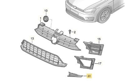 510854662F VW SPORTSVAN РЕШІТКА НАКЛАДКА БАМПЕРА ХРОМ ПРАВЕ OE НОВИЙ