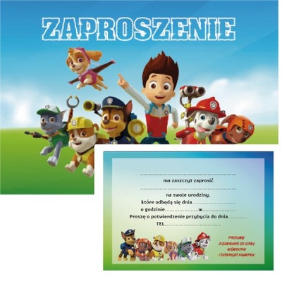 ZAPROSZENIE URODZINOWE PSI PATROL PAW PATROL