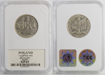 5 ZŁOTYCH 1936 ŻAGLOWIEC XF45 15.05