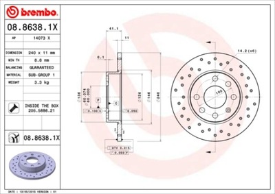 ГАЛЬМІВНІ ДИСКИ ГАЛЬМІВНІ ПЕРЕД BREMBO 08.8638.1X 0886381X