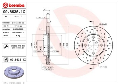 DISCOS DE FRENADO PARTE DELANTERA BREMBO 09.8635.1X 0986351X  