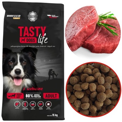 Sucha karma dla psa TASTY DOGS LIFE z WOŁOWINĄ 40% mięsa 15kg