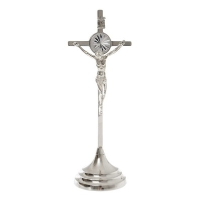 Duży Krzyż stojący srebrny prosty ozdobny 22 cm