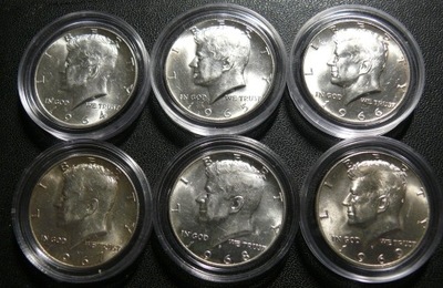 6szt 1/2 DOLARA HALF DOLLAR 1964 D - 69 KENNEDY (3